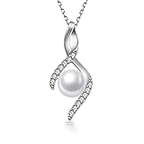 PHNIBIRD Perlas Collar Collares Mujer Colgante Plata De Ley 925 y Circonita Cúbica Forma De Gota Para Regalo San Valentín Día Madre