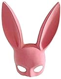qingtianlove-Máscara de Halloween Flocado Máscara de Oreja de Conejo Bunny Girl Máscara Bar Ktv Party Máscara de Media Cara Orejas largas Cosplay Máscara Interesante y Sexy Costu, Rosa
