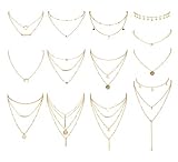 CASSIECA 13 Piezas en Capas Collar Gargantilla Collar Colgante de Pequeña Estrella Ajustable Gargantilla Collar de Cadena de Múltiples Capas Conjunto Cadena de Clavícula para Mujeres Niñas