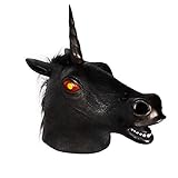 molezu Magical Unicorn Mask, Novelty Halloween Costume Party Unicorn Latex Animal Head Mask（Negro）
