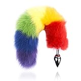 WRZHL Ana'l juguete Bu-tt Plug Faux mullido de la cola Longitud 40cm encantos color del arco iris del partido del traje de Halloween Props camiseta Wallet Sunglasses