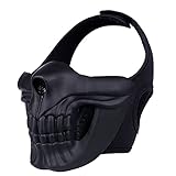 WISEONUS Máscara Táctica Airsoft Paintball Máscara de Media Cara Protectora Skull Mask para BB Gun Shooting CS Juego Halloween Cosplay (Negro)