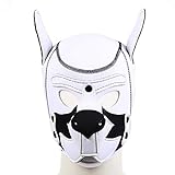 Desmontaje de cabeza de perro animal blanco cuero de la pu máscara de cosplay capucha accesorios de fiesta escenario Masquerade neutral ajustable