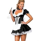 Discoball® Disfraz de mucama francesa para señorita, Rocky Horror disfraz para San Valentín, tamaño plus en blanco y negro (Talla 40-42)