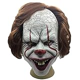 Reuvv Terror Payaso Máscara Completa Halloween Cosplay Traje Horror Props Ideal para Carnaval Halloween - Disfraz Adulto - Látex, Unisex